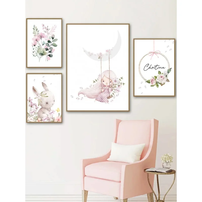 Resin Art Flower - İskandinav Karikatür Estetiği Duvar Sanatı Pembe
