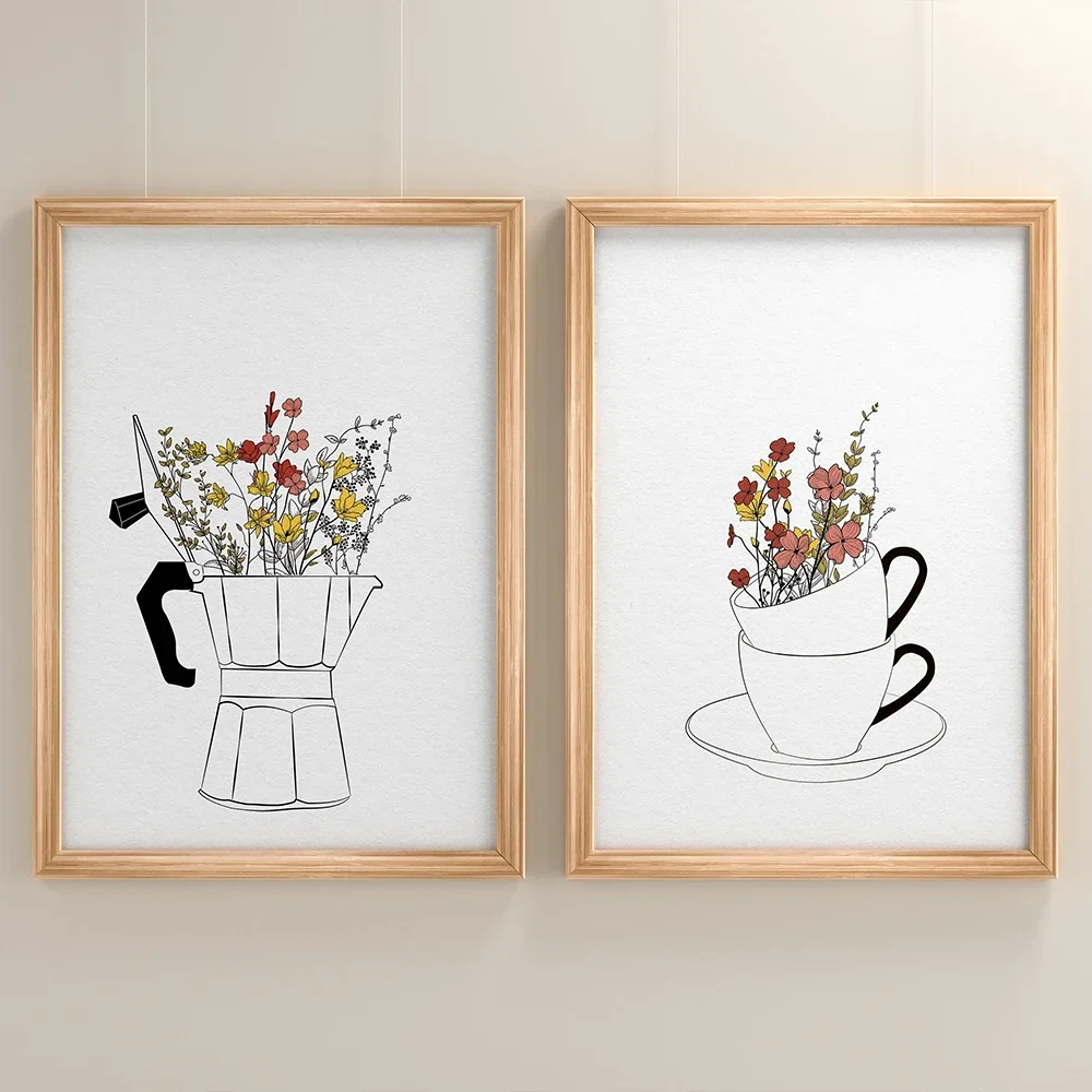 Resin Art Kitchen - Kahve Sevgilisi Elmas Bardaklar Çiçekler Modern