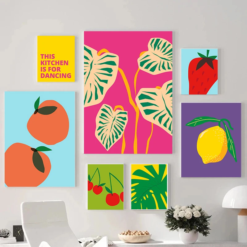 Resin Art Kitchen - Minimalist Elmas Posterler Meyve Renkli Mutfak