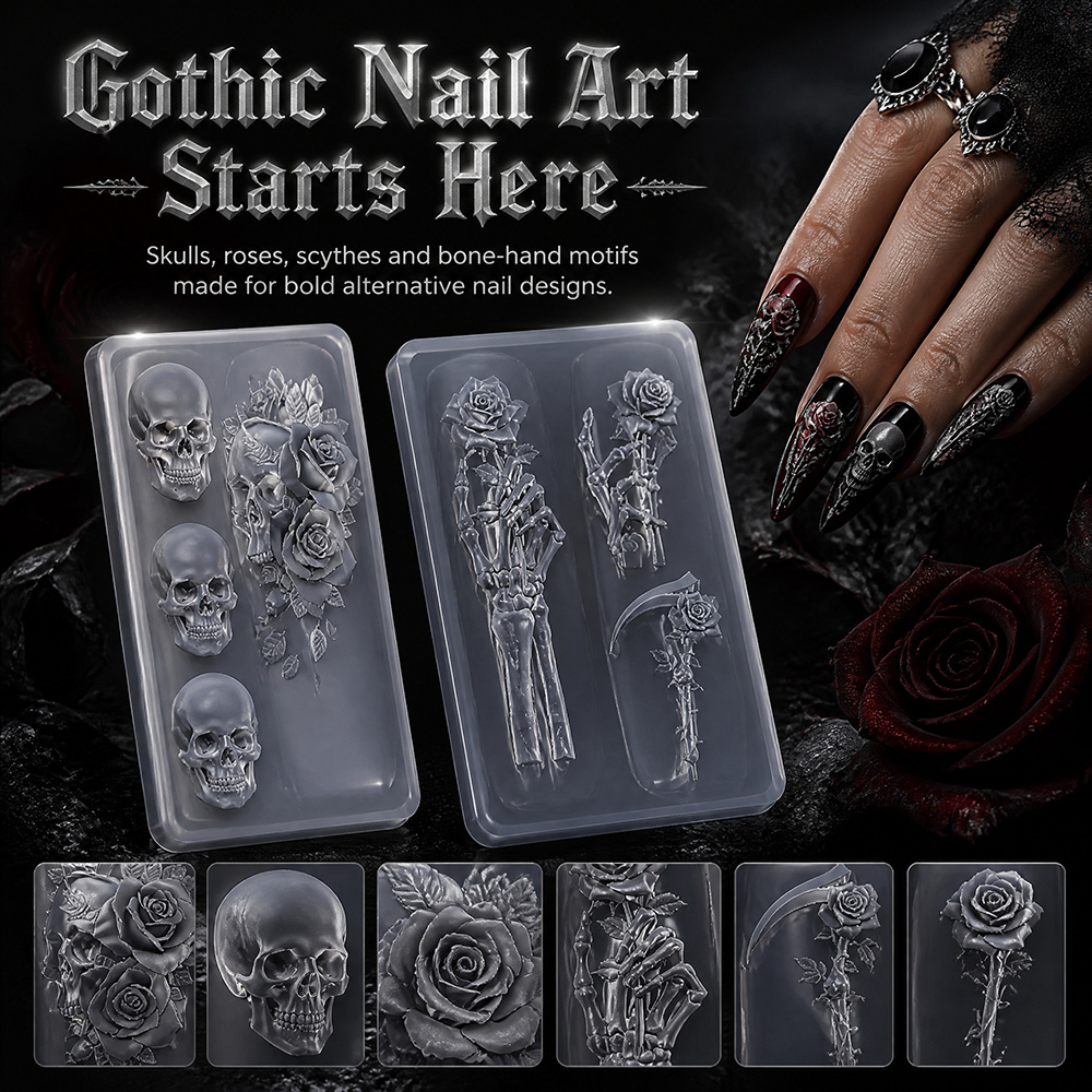 Resin Art Template - 2 Parça Set Koyu Gül Kafatası