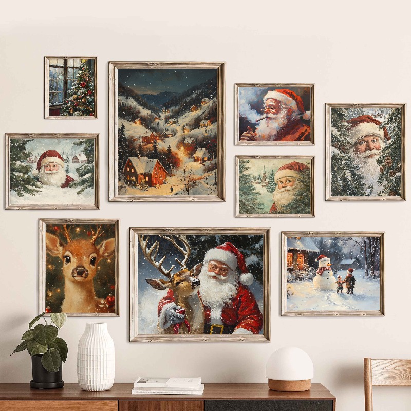 Xmas Resin Art - Vintage Noel Duvar Sanatı Baskısı, Karlı