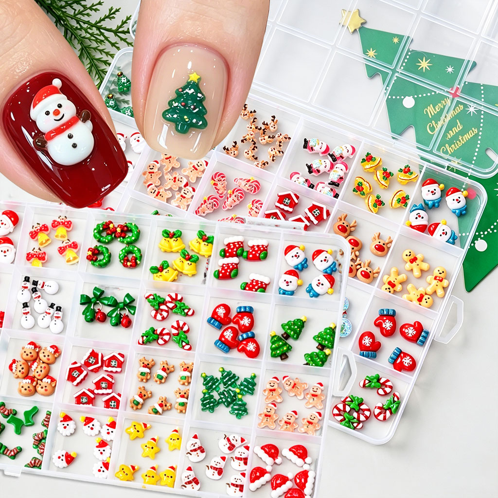 Xmas Resin Art - 1 Kutu Karışık 3D Noel Tırnak