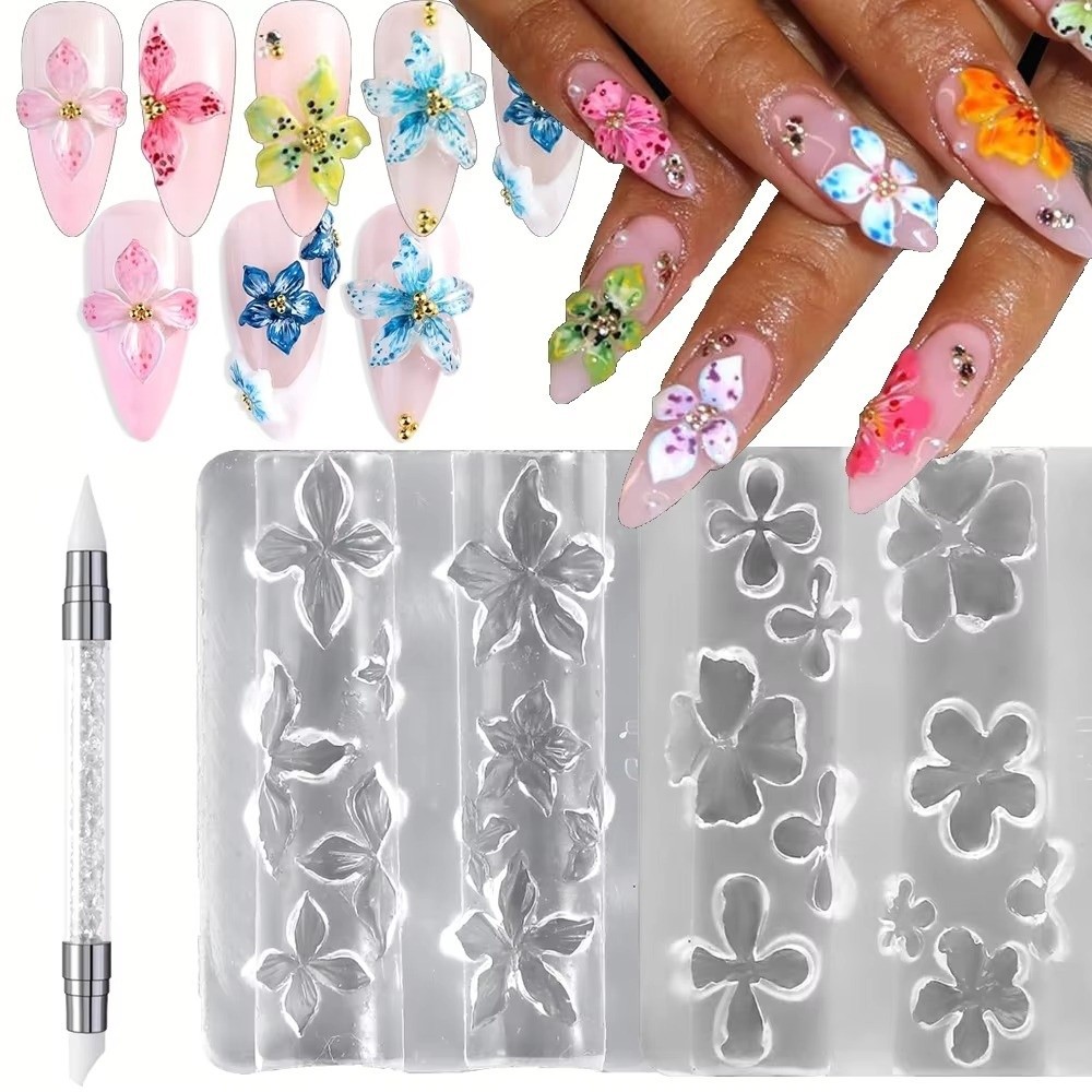 Resin Art Template - Yeni 3 Adet/Set 3D Tırnak Kalıbı